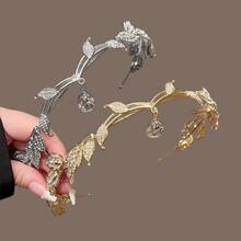 Crystal Leaf Crown Headband, Fully Rhinestoned Fairy Costume Jewelry, Vintage Elf Princess Bridal Wedding Accessory - Gold - View 3