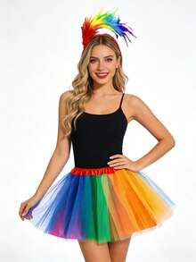 2/3/5件套 2026 LGBTQ骄傲派对彩虹蓬蓬裙套装，彩色羽毛头带，彩虹头巾，条纹袖套袜，节日舞台表演服装，骄傲月服装，“爱就是爱”宣言 - 彩色 - 查看 3