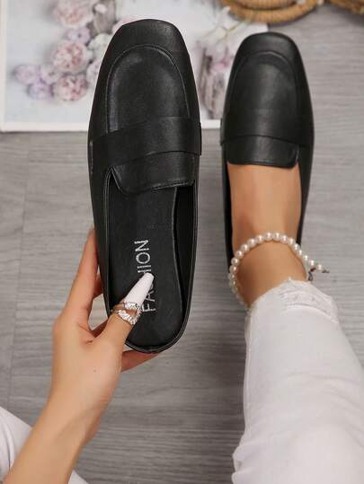 Women's Flat Sandals With Metal Chain Decor, Casual Slip-On Shoes