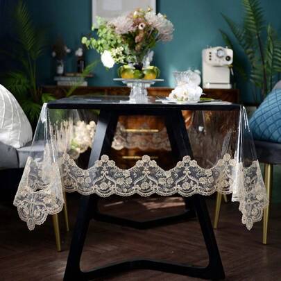 1 pieza Mantel de PVC con diseño de encaje, tapete de mesa rectangular para decoración interior/exterior, adecuado para el hogar, comedor, cafetería, vacaciones, fiestas