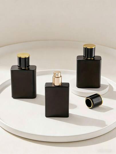 30毫升可重复灌装旅行香水瓶，黑色磨砂玻璃细雾喷雾瓶，配金色喷嘴，便携式防漏空旅行装香水喷雾容器，优质精油化妆品分装瓶，航空旅行、商务旅行、度假、户外旅行、健身包必备，TSA认证旅行洗漱套装，浴室收纳，居家旅行皆宜，优雅旅行礼品套装，送给女性朋友和家人，耐用玻璃收纳瓶，用于存放护肤品、化妆品、洗漱用品等日常用品。