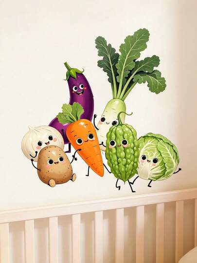 Hình dán tường rau củ biểu cảm cảm xúc dùng để trang trí nhà cửa, chất liệu PVC tự dính, thích hợp cho nhà bếp và nhà hàng, giúp trẻ em học hỏi về các loại rau củ.
