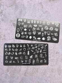 2pcs Cartoon Fruit Pattern Nail Art Stamping Plates, 1pc 2.8cm Nail Stamper With Cap, Nail Stamping Tool With Scraper - Silver - View 2