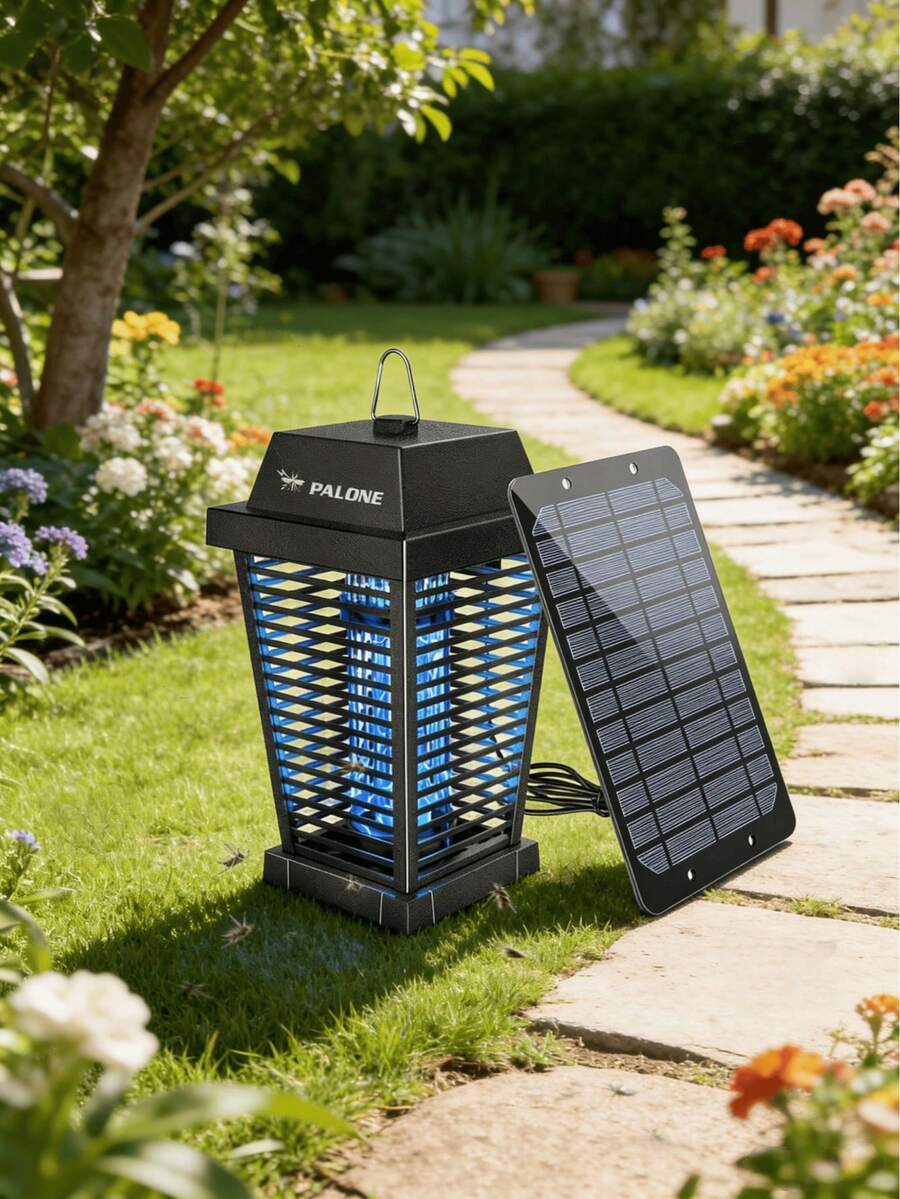Solar Bug Zapper 4500V Electric Mosquito Zapper Outdoor Updated Fly Zapper Indoor Rechargeable Mosquito Killer With Solar Panel & Type-C Cable Fly Trap With UV Light For Flies Gnats Moths - màu đen - Xem 1