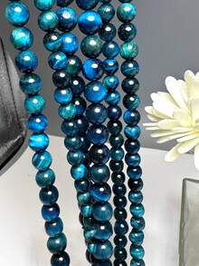 1 hebra de cuentas de ojo de tigre azul de 4 6 8 10 mm, estilo bohemio, piedras preciosas naturales, espaciadores de cuentas sueltas para hacer joyas, pulseras y accesorios DIY para niñas - Azul - Ver 2