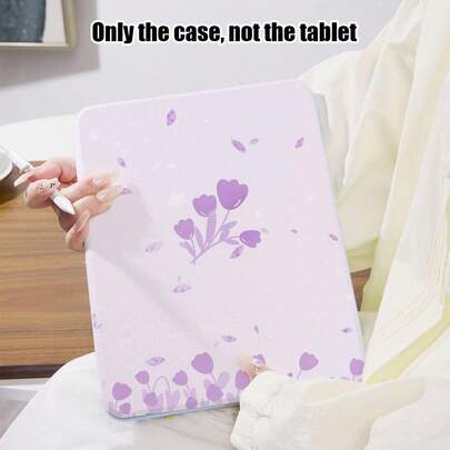 1pc Lavender Tulip Pattern PU Leather Flip Cover Case With 360° Rotating Stand And Pen Slot, Auto Sleep/Wake Function, Compatible With Samsung A9/A9+/S9/S9FE/A11/A11+/S11/S10 FE/S10 FE+/S10 Lite, A16 2025, Air 11/13, , , Honor, , , And Other Popular Models, Suitable For Back To School, Valentine's Day, Holiday Gifts