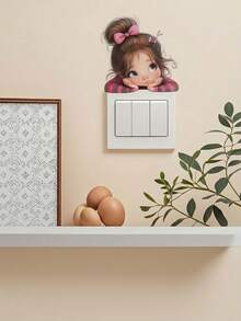 1pc Light Switch Wall Sticker Bundle, 2 Design Options (Monkey / Sweet Girl), Core Keywords: Light Switch Sticker, Wall Decal, Removable, Reusable, No Residue, Cartoon, Monkey, Girl, Waterproof, Home Decor, Bedroom, Living Room, Switch Cover - 001 - View 5