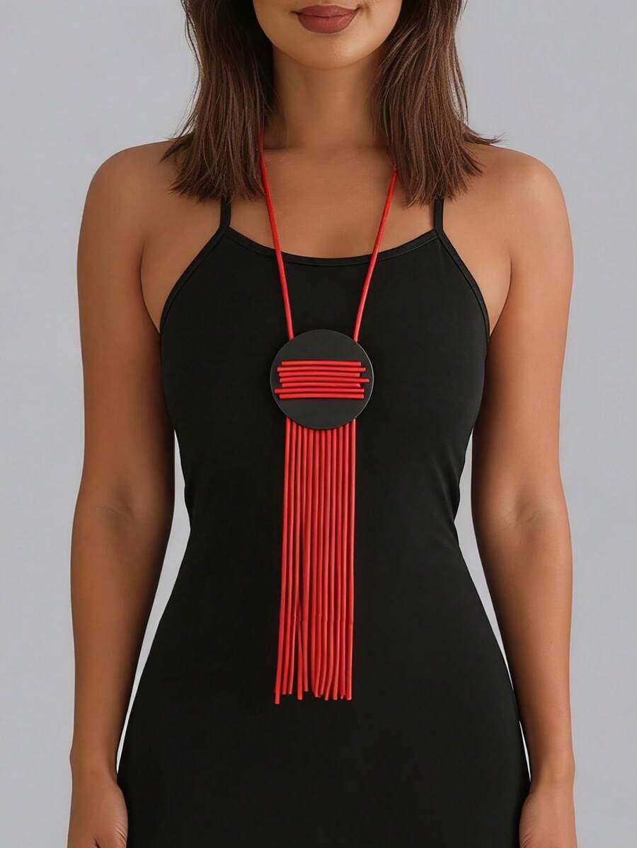 MARLIWOO 1 pieza Collar largo minimalista moderno, joyería bohemia clásica con borla para mujeres - Multicolor - Ver 1