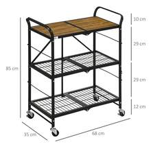 HOMCOM Rolling Cart, Folding Kitchen Cart, Serving Cart With 3 Tiers And Handle, With 4 Wheels, Steel, Black - 1 - View 8