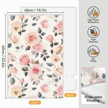 2pcs Pink Rose Print Kitchen Towels, 100% Polyester Kitchen Cleaning Cloths, Suitable For Restaurant, Kitchen And Home Decor; Quick-Drying, Lightweight, Fade-Resistant, Low-Shedding, Anti-Mildew, High Color Fastness, Size 40*60cm - Beige - View 3