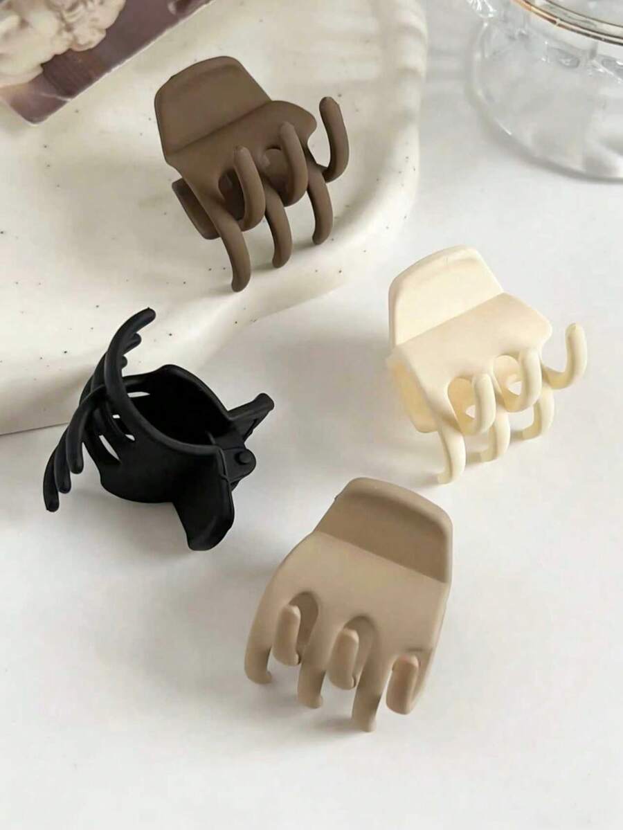 4 piezas Mini Clips para el cabello de 3 dientes de color café con escarcha, accesorios de verano frescos y lindos para el cabello, clips de pinza para coleta alta, vacaciones, festivales, fiestas - Multicolor - Ver 1