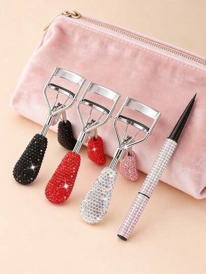 彩色便携式睫毛夹，广角闪亮水钻设计，持久卷翘睫毛工具，专业美妆辅助工具