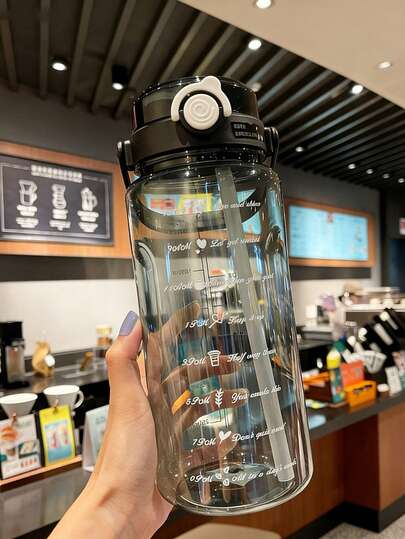 2000ml Large Capacity Water Bottle, Portable Plastic Water Bottle, Suitable For Travel, Outdoor, Camping, Sports & Fitness, Students, Convenient, Beautiful Appearance, Shaker Bottle, Time Markings, Glass Juice Bottle, Water Bottle, Portable Transparent Water Bottle, Summer Straw Cup, White, Light Green, Great Gift For Students, Friends, Colleagues