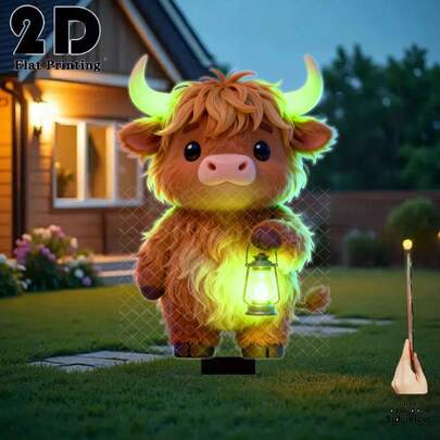 1pc Cute Highland Cow Shaped Outdoor Garden Decor Stake Light, Yard Lawn Decoration, Ideal Gift For Friends, Garden & Lawn Decor