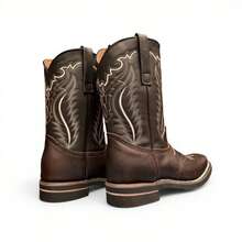 COWBOY BOOT MADE OF BOVINE LEATHER WITH NON-SLIP RUBBER HEEL SOLE, STITCHED, TORO MODEL, SQUARE TOE - Brown - View 3