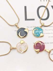 1pc Luxurious 18K Gold Plated Stainless Steel Crescent Moon Pendant Necklace, Unisex Daily Wear, Niche Luxury, Petite & Lightweight - Multicolor - View 2