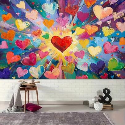 Colorful Heart-Shaped Radiant Background Banner, Durable Fabric Photography Studio Decor, Suitable For Anniversary, Valentine's Day, Birthday Celebration, Indoor & Outdoor Party, Shimmering Lighting Effect