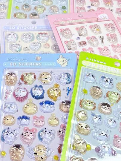 Pegatinas 3D lindas - Pegatinas de burbujas de dibujos animados, pegatinas mini reutilizables con patrones de sushi/ramen/capibara/cerdito/animal/pastel, adecuadas para estuches de móvil, portátiles, cuadernos y decoración de manualidades DIY. Pegatinas decorativas 3D en relieve para estuches de móvil, material de decoración de álbumes promocionales de dibujos animados, decoración de maletas, versión portátil transparente con patrón de animales brillantes. Algunos estilos pueden tener diferencia de color y se enviarán al azar.