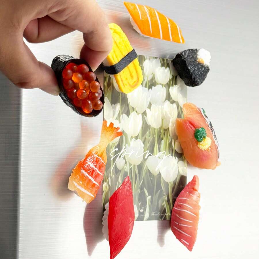 8pcs Cute Refrigerator Magnets, Funny Realistic Sushi Fridge Magnets, Suitable For Whiteboard, Map And Home Decor Magnetic Objects, Even Simulation Food Games - 8Pcs - View 1