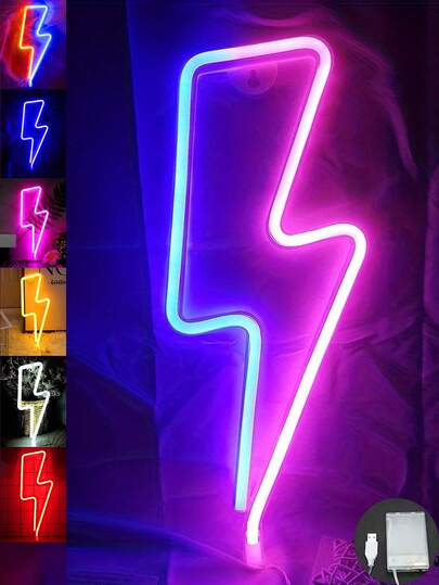 1pc Lightning Shaped Neon Light, USB Or Battery Powered LED Lightning Sign, Home Decor Wall Decor Bedroom Decor Living Room Decor Game Room Decor, Suitable For Bedroom, Living Room, Game Room, Bar, Wedding Decoration, Birthday Party Supplies, Gift For Friends