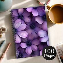 1pc Notebook 100-Page With Vibrant Floral Cover Design - Thick Paper Quality Notebook For Writing, Journaling - Portable Travel Diary With Purple Gradient - C - View 3