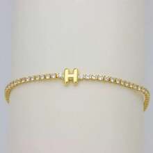 1条18K镀金手链，经典白色锆石A-Z字母链手链，女士礼物 - 金色 - 查看 19