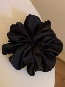 2pcs/1pc Women 14cm/5.51in Super Large Silky Satin Black/White Hair Scrunchies, Fashion Versatile Elegant Minimalist Solid Color Hair Ties, Suitable For Daily Casual, Commute, Vacation, Ponytail, Bun, Face Washing, Makeup, Outfit Matching Hair Elastics Hair Rubber Bands Hair Rope Elastic Hair Tie,Festival,Party - Multicolor - View 6