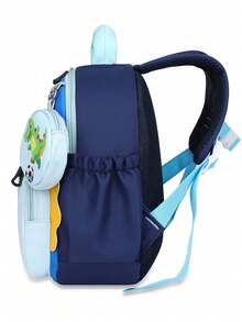 Fresh And Cute Dinosaur Print Lightweight Comfortable Casual Crossbody Bag, Versatile Student School Backpack - Blue - View 5
