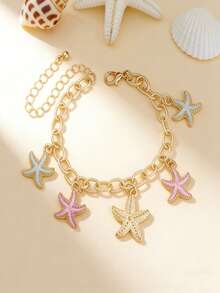 1pc Summer Casual Unique Exaggerated Starfish, Shell, Conch Charm Bracelet For Vacation - Multicolor - View 2