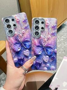 Galaxy S26 Ultra Phone Case, New Glitter Butterfly Design, Full Camera Protection, Luxury Shockproof Cover For Galaxy S26+/S25 Ultra/S25+, Creative High-End Slim Case - Orange - View 2