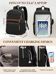 Multifunctional Backpack, Unisex Laptop Backpack, 15.6-Inch Travel University Backpack, Large Quilted Business Work Backpack, Detachable Bag, Stylish And Lightweight, Teacher And Nurse Computer Bag, Office And Casual, Black - Multicolor - View 5