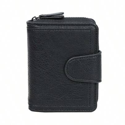 Women's Short Wallet, Retro PU Leather Zipper Coin Purse, High-End Snap Closure Minimalist Design Clutch