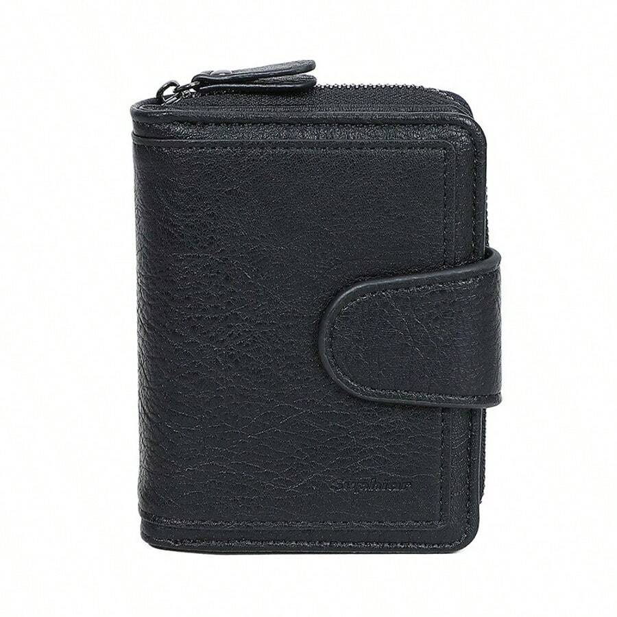 Women's Short Wallet, Retro PU Leather Zipper Coin Purse, High-End Snap Closure Minimalist Design Clutch For Women Money Wallet Mini Wallet Purse Wallet Small Wallet Cute Wallet Travel Essential Summer - Black - View 1