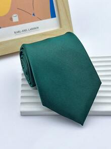 1 buah dasi polos 8cm untuk pria, dasi hitam polos buatan tangan untuk pernikahan, bisnis, dan pengiring pengantin. - Dark Green - View 1