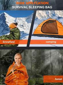 1件套双人应急帐篷套装包含一个镀铝管状帐篷、睡袋和防水户外SOS保暖毯，可重复使用，男女四季皆宜，是户外安全求生用品、户外露营和徒步旅行配件，能够应对自然灾害。 - 彩色 - 查看 3