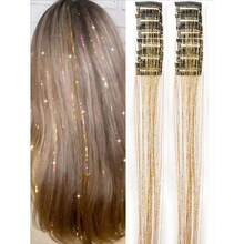 12pcs Women's Fashion Shiny Gold Foil Tassel Hair Clips, Ribbons, Straight Hair Extensions, Suitable For Daily Wear, Balls, Parties, Hair Accessories, Head Accessories, Hair Accessories For Women, Hair Piece, Hairpin - 彩色 - 查看 1