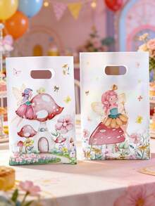 10/25/50个装 16.5*25厘米 彩色塑料派对礼品袋，带提手，防水可重复使用，蘑菇花园仙女主题糖果礼品袋，适合女孩生日、公主主题派对、性别揭晓派对、幼儿园派对用品 - 彩色 - 查看 4