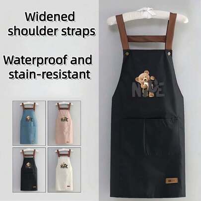 新しい 防水 耐油 キッチンエプロン、高級感のある外観、引っかき傷に強いキャンバス生地、レストランに適しています。新しいクマのパターンのエプロン、防水エプロン、家庭料理や掃除に適しています。ケータリングユニフォームのウエストストラップ、油と水に強いエプロン、調整可能な肩紐