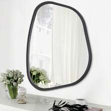 Black Asymmetrical Irregular Oval Wall Mirror Modern Frame Unique Shape Wall - Mounted Vanity Artistic Decor Living Room, Bedroom, Bathroom, Entryway 16x12 - Tan - View 8