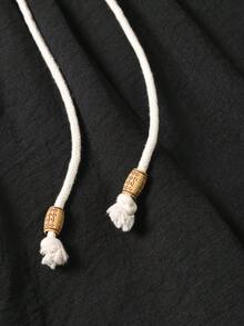 1件杏色男士亚麻质感直筒裤，抽绳松紧腰带，透气柔软，男士沙滩裤，休闲度假风，适合夏季海滩休闲穿着 - 黑色 - 查看 10