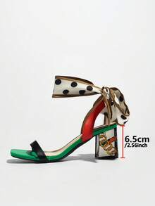 女士高跟凉鞋,适合春夏、夜店、派对、户外活动、旅行等场合,采用花卉面料,粗跟,方头,波点丝巾系带,单带设计,柔软优雅,高端绿色连衣裙凉鞋 - 綠色 - 查看 7