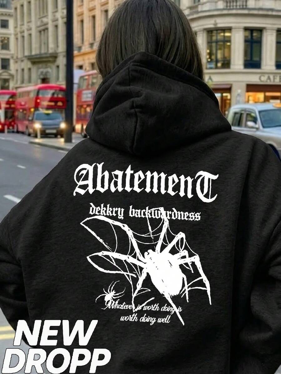 Spider Print Hoodie, Gothic Dark Drakwear, Unisex Men's And Women's Sweatshirt, 100% Cotton, Premium Streetwear, New Release, Immediate Shipping, Various Colors!! - màu đen - Xem 1
