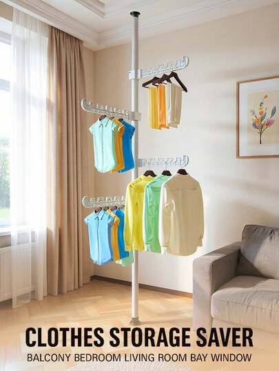 Staande droogrek voor thuisgebruik in de slaapkamer, staande droogrek voor balkonraam, zonder stoten, uitschuifbare stang