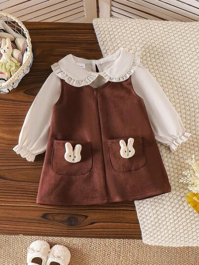 Conjunto de ropa infantil estilo europeo y estadounidense para niña: top de manga larga blanca + vestido, para bebé