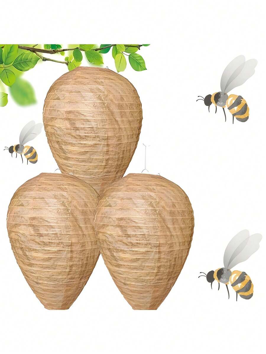3 tổ ong giả trông như thật, mồi nhử tổ ong giả treo ngoài trời, tổ ong treo để xua đuổi ong bắp cày & - A - Xem 1