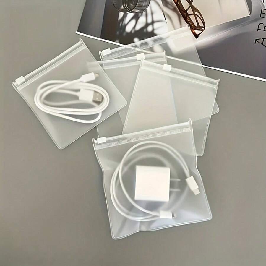 Bolsa con cremallera transparente reutilizable de EVA | Bolsa de almacenamiento transparente de PVC con orificios de ventilación, adecuada para cables, cargadores y artículos pequeños, cierre de cremallera duradero