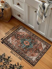 1pc Red Vintage Distressed Persian Style Rug, Polyester Fiber Rectangular Easy Care Machine Washable Carpet, Suitable For Hallway, Bedside, Living Room, Bedroom Home Decor Area Rug - Multicolor - View 16