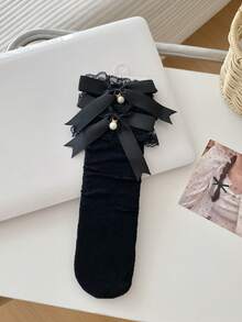 1/3 Pairs Spring/Summer Thin Knee-High Socks, Ballerina Style Mid-Calf Socks, Lolita Bow Socks, Mesh Hollow Stockings, No-Show Socks, Lace Trim Straight Tube Socks - Multicolor - View 20