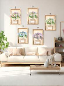 1pc Wooden Art Wall Frame With Artificial Flower Vase, Suitable For Spring/Summer Home Decor, Bedroom/Living Room Decoration, Wedding Season, Mother's Day/Teacher's Day Gift - Retro Photo Frames - View 2