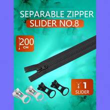 #8 Black Separating Zipper, Suitable For Jackets, Coats, Bags, Backpacks, Wallets, Adult & Children's Clothing, DIY Crafts, Durable, Smooth Sliding, Length 60-200cm - C-Black - View 13